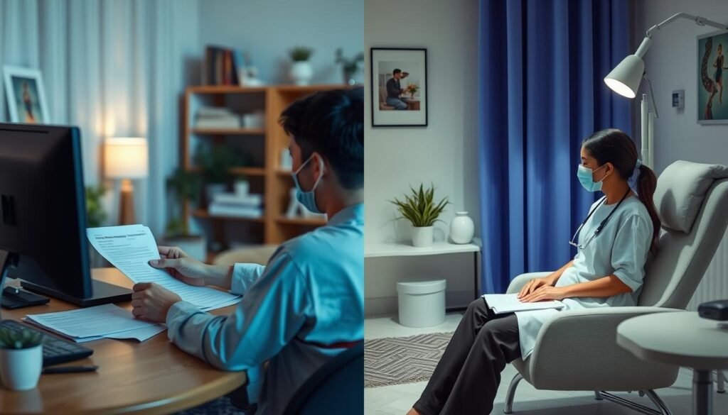 real-life scenarios showing online assessments and in-clinic experiences