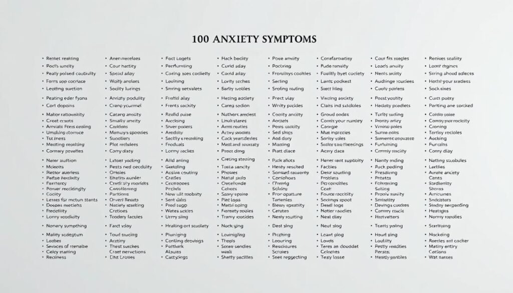 list of 100 anxiety symptoms